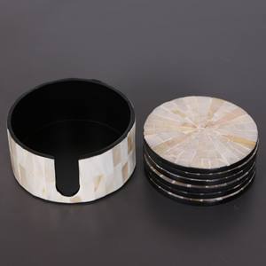 Cheap Price Handcrafted Mother Of Pearl Mosaic Drink Coasters with <b>Matching</b> <b>Box</b> Set of 6 MOP Coasters Coffee Dinnerware - Product Image 5