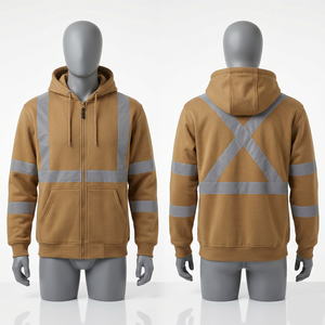 Sweat à capuche de travail pour homme 320 GSM en coton et polyester polaire, coloris orange et marine, avec panneau réfléchissant, broderie personnalisée - Product Image 6