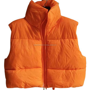 Mujeres Unisex Color personalizado acolchado Nylon tejido Puffer chaleco otoño temporada sin mangas moda chaqueta Parka abrigo - Product Image 4