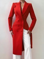 Veste de costume ajustée à double boutonnage AOMEI Red Notch Lapel, blazer long, tenue de bureau, veste de travail formelle