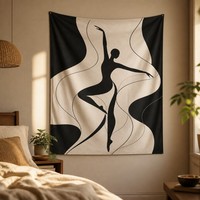 Tapisserie murale en flanelle polaire avec silhouette de danseuse abstraite en noir et blanc, couverture artistique