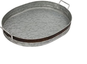 Galvanized Iron with Handles Serving <b>Tray</b> - Farmhouse Oval <b>Tray</b> - Product Image 3