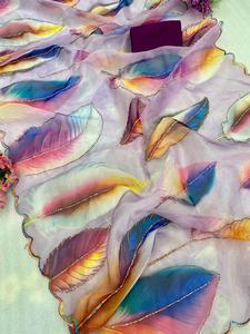 Organza de color increíble de nuevo diseñador 2025 con estampado a mano con fabricante de Sari de trabajo manual de la India a precio barato - Product Image 4