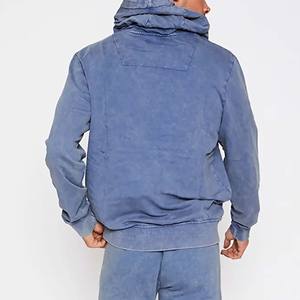 Chaqueta de invierno de gran tamaño con estampado de logotipo personalizado de algodón 100% para hombre, cuello embudo, diseño de cremallera, sudaderas con capucha de estilo vaquero, teñido liso - Product Image 2