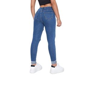 Jeans en denim pour femmes personnalisés de haute qualité et déchirés pour dames fournisseur de pantalons amples bleu clair de BD - Product Image 5
