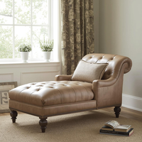 Chaise longue capitonnée en cuir avec accoudoirs roulés, canapé-lit de luxe moderne marron pour salon, chambre, hôtel, salle à manger