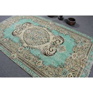 Alfombra clásica de lana verde Beige de 5,2x8,9 pies Vintage turco área grande rectángulo Patchwork diseño abstracto látex para uso en pasillo - Product Image 4