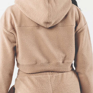 Ensemble sweat à capuche personnalisé et pantalon de jogging survêtements brodés en coton à épaules tombantes survêtements lavés à l'acide ensembles de sweats à capuche courts pour femmes - Product Image 5