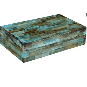 Boîte de rangement de bijoux en incrustation d'os vert antique artisanale avec conception complexe de briques pour bagues, boucles d'oreilles et accessoires - Product Image 2