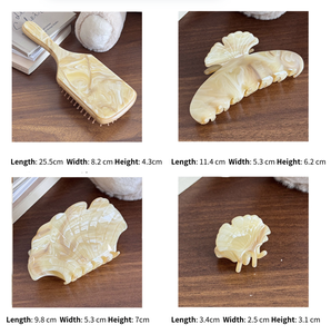 She Shares Pince à cheveux en forme de feuille de marbre et grande <span class=keywords><strong>brosse</strong></span> à cheveux coussinée, accessoire capillaire texturé élégant et peigne coiffant pour femmes - Product Image 5