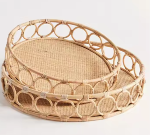 Plateau de service en rotin rond naturel en gros, parfait pour la décoration et l'ornement. - Product Image 1