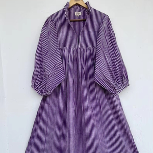 Pur coton indien bloc imprimé femmes filles imprimé Maxi robe à la mode décontracté été soirée robe de soirée bouton longue coupe - Product Image 1