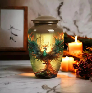 Urne commémorative en aluminium fabriquée à la main Conception d'oiseau finition brillante Urnes de crémation Meena Enduit Grandes urnes souvenir - Product Image 6