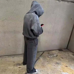 Conjunto Deportivo Personalizado con Logotipo, Sudadera con Capucha y Cremallera, Pantalones Holgados, Lavado Ácido, 100% Algodón, Felpa, Ropa Deportiva Transpirable, 500 GSM - Product Image 4