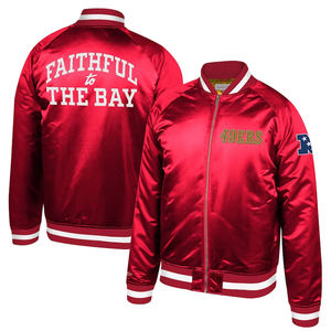 Chaqueta cortavientos de cuero con parche satinado para hombre, chaqueta universitaria de bombardero con mangas, tejido bordado personalizado OEM - Product Image 6