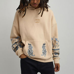 Sweat-shirt à manches longues kaki brodé de haute qualité, ample, lourd, surdimensionné, avec fermeture éclair, pour homme - Product Image 1