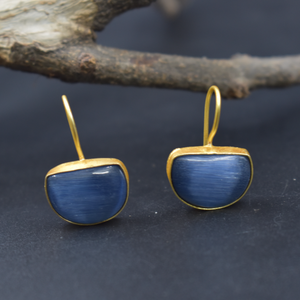 ต่างหูทองเหลืองชุบทอง18K สำหรับผู้หญิงต่างหูเม็ดกลมหินธรรมชาติ - Product Image 1