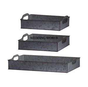 Ensemble de deux plateaux de service galvanisés faits à la main, vente à chaud de vaisselle de luxe en forme de rectangle, plateau de service en métal en gros de table - Product Image 2