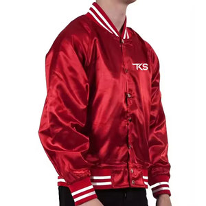 Veste d'hiver universitaire en satin pour hommes avec fermeture à bouton-pression Blouson de baseball confortable OEM pour hommes Veste universitaire en satin pour hommes - Product Image 5