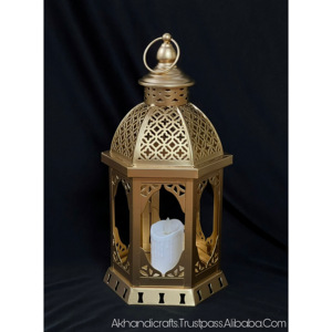 2025รอมฎอนของตกแต่งเชิงเทียนโลหะสีทองสไตล์โมร็อกโกโคมไฟสำหรับตกแต่งบ้านบนโต๊ะ - Product Image 2