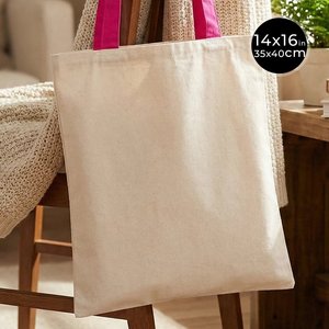 High Quality 10 oz Canvas <b>Purse</b> Fuchsia Handles 14 X 16 (35x40 Cm)-<b>Large</b> Capacity Open Closure Zipper Solid Color Cotton Lining - Product Image 2
