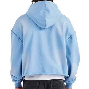 New Arrival <b>Men's</b> Casual Acid Washed <b>Hoodie</b> <b>Blue</b> Oversized Loose Zip-up with Front Logo Spring Autumn Regular Used Wholesale - Product Image 2