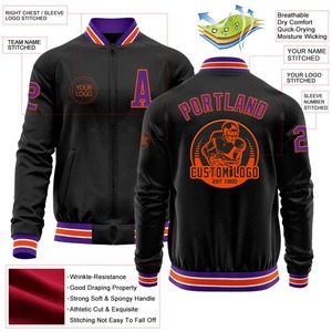 Personalizado negro púrpura-naranja bombardero Varsity Letterman cremallera chaqueta cortavientos Streetwear vintage hombres Varsity chaqueta - Product Image 2