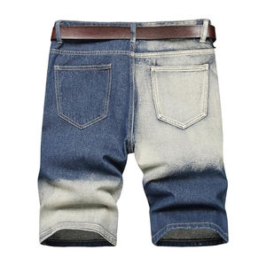 100% coton écologique décontracté bleu hommes Denim Shorts robuste taille moyenne coupe décontractée en détresse Style broderie Shorts - Product Image 2