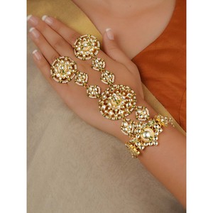 1 pièce Jadau Kundan Hathphool Bracelet fin plaqué or en couleurs blanc et vert foncé MHP107Y - Product Image 2