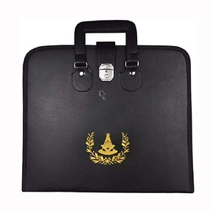 Delantal masónico bordado a máquina Estuche Cuero Negro Liso Personalizado Bordado Delantal Estuche - Product Image 3