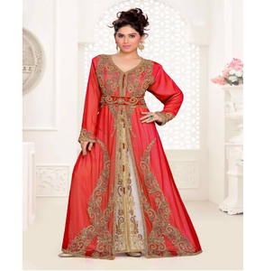 Caftan marocain personnalisé manches longues col en V robe Abaya traditionnelle indienne georgette broderie pour les fêtes de l'Aïd musulman - Product Image 1