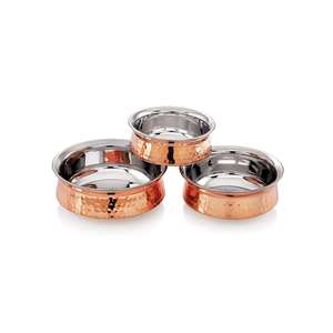 100% Pure <b>Copper</b> Heavy Gauge Hand Hammered India <b>Copper</b> Hyderabadi Handi Bowl Set of 3 - Product Image 3