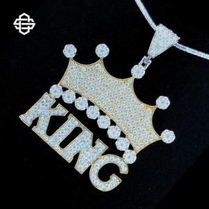 Hiphop Moissanite Iced Out KING Crown colgante collar para hombres personalizado plata chapado en oro Bling diamante completo rapero joyería - Product Image 4