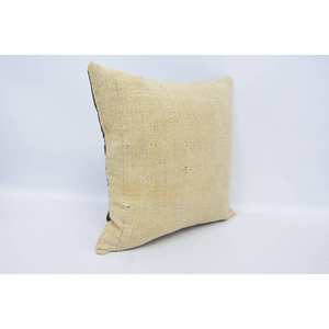 Subtle Striped Beige Wool 18x18 Inch Kantha Pillow Luxury Vintage Fluffy Woven Decorative <b>Cushion</b> for Bedding or Floor Use - Product Image 3