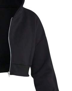 <b>Black</b> Womens Cropped Zip Up Hoodie <b>Long</b> <b>Sleeve</b> Casual Sweatshirt With Hood Rib Cuff Streetwear Winter Fashion <b>Top</b> For Women - Product Image 3