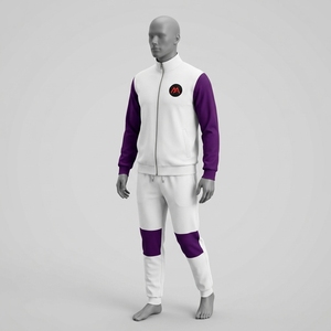 Conjunto Deportivo para Hombre, Blanco y Morado, Chaqueta Deportiva con Cierre Completo, Pantalones Jogger, Ropa Deportiva Colorblock para Entrenamiento, Gimnasio, Running y Fitness - Product Image 2