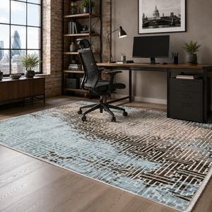 Tapis lavable géométrique en denim Kaleido RW7025 de Rug Weavers, chenille lavable, 10 tailles, vente en gros et dropshipping - Product Image 5