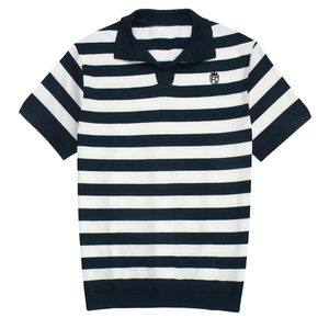 Polo à rayures en maille torsadée pour homme, en coton premium, manches courtes, texture classique, coupe décontractée, vêtement élégant - Product Image 2