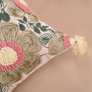 High Quality Customized Cotton Embroidered Decorative <b>Cushion</b> <b>Cover</b> <b>Green</b> Floral Themed Beautiful <b>Cushion</b> <b>Covers</b> For Living - Product Image 2