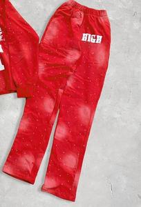 ชุดเซ็ตเสื้อฮู้ดดี้และกางเกงขายาวทรงบาน ลายสกรีน ผ้าหนา ลุคดิสเทรส ประดับคริสตัล ล้างสีแบบแอซิด สำหรับผู้ชายและผู้หญิง - Product Image 5