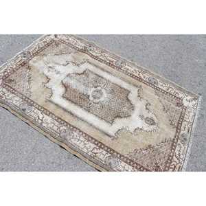 Turkish Vintage Area Rug 6.5x6.1 ft, <b>Brown</b> Floral Rug <b>Wool</b> - Product Image 4