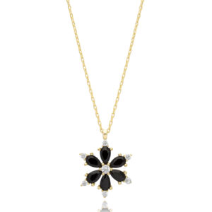 Fleur Design Noir Zircon Pierre Charme Collier Pendentif Turc À La Main 925 Bijoux En Argent Sterling - Product Image 1