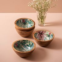 Cuencos mezcladores con cuchara para ensaladera de frutas con juego de servidores Impresión dorada Resina Mango Madera Fiesta maciza Cuencos de madera 50 piezas> 10