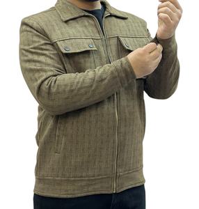 Chaqueta de invierno Vintage de alta calidad para hombre, logotipo personalizado, cierre de cremallera, abrigo grueso cálido de tela de ante Oliva - Product Image 3