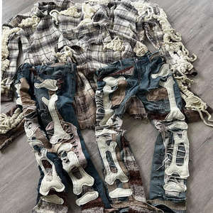 Jeans boyfriend imprimés délavés pour hommes, bouton personnalisé, dernier streetwear tendance, pantalon skinny respirant - Product Image 4