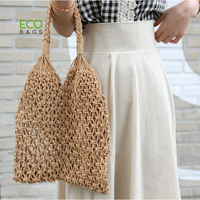 Bolsa de Mano Moderna Ecológica de Macramé, Bolsa de Hombro Reutilizable de Lona con Diseño de Letras y Logotipo Personalizado, Tamaño Mediano para Compras