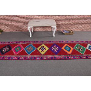 Vintage 2.6x12.7 ft <b>Runner</b> Rug, Turkish Rug, Herki <b>Red</b> Floral Rug - Product Image 3