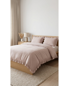 Parure de lit double 4 pièces en polycoton rose poudré style princesse, avec housse de couette à volants, drap-housse et taies d'oreiller pour usage domestique - Product Image 2