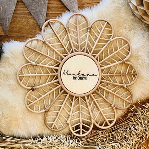 Home Decor Rattan Wall Name <b>Sign</b> Board Plaques with Customizable Texts <b>for</b> Kids Room Nursery <b>Bedroom</b> Decoration - Product Image 2