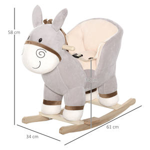 HOMCOM-Cheval à Bascule en Forme d'Âne avec Sons Réalistes en Bois de Peuplier et Peluche, Gris, pour Bébé 18-36 Mois - Product Image 3